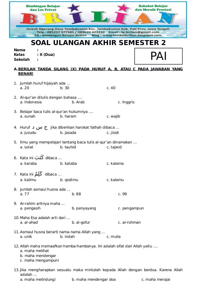 3 Lembar Kerja Soal PAI Kelas 3 SD Semester 2 PDF Siap Cetak yang Wajib Tahu
