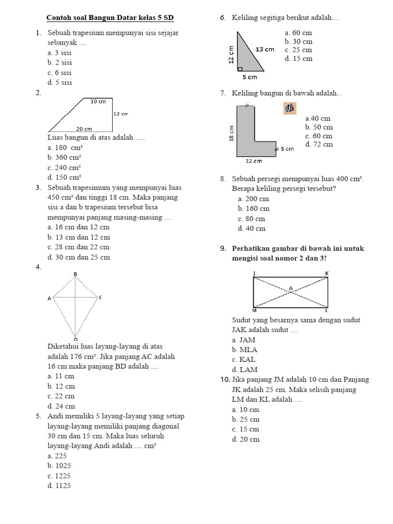 Contoh Soal Bangun Datar Kelas 5 SD PDF Contoh Soal Bangun Datar Kelas 5 SD PDF