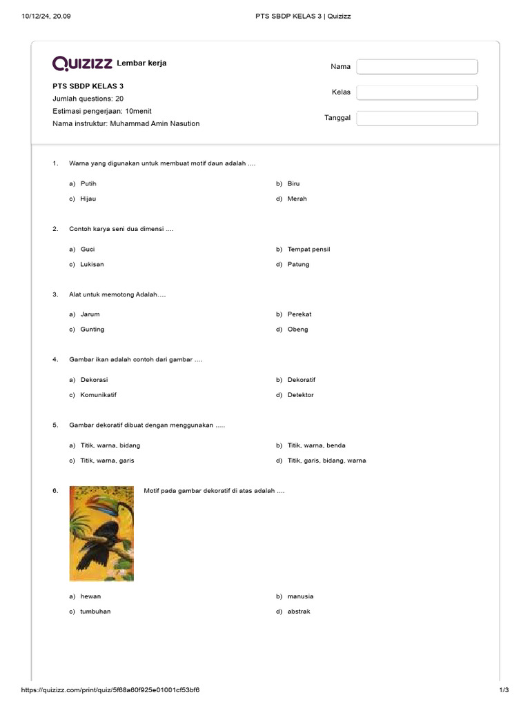 Soal Essay SBDP Kelas 3 Semester 1 PDF Soal Essay SBDP Kelas 3 Semester 1 PDF
