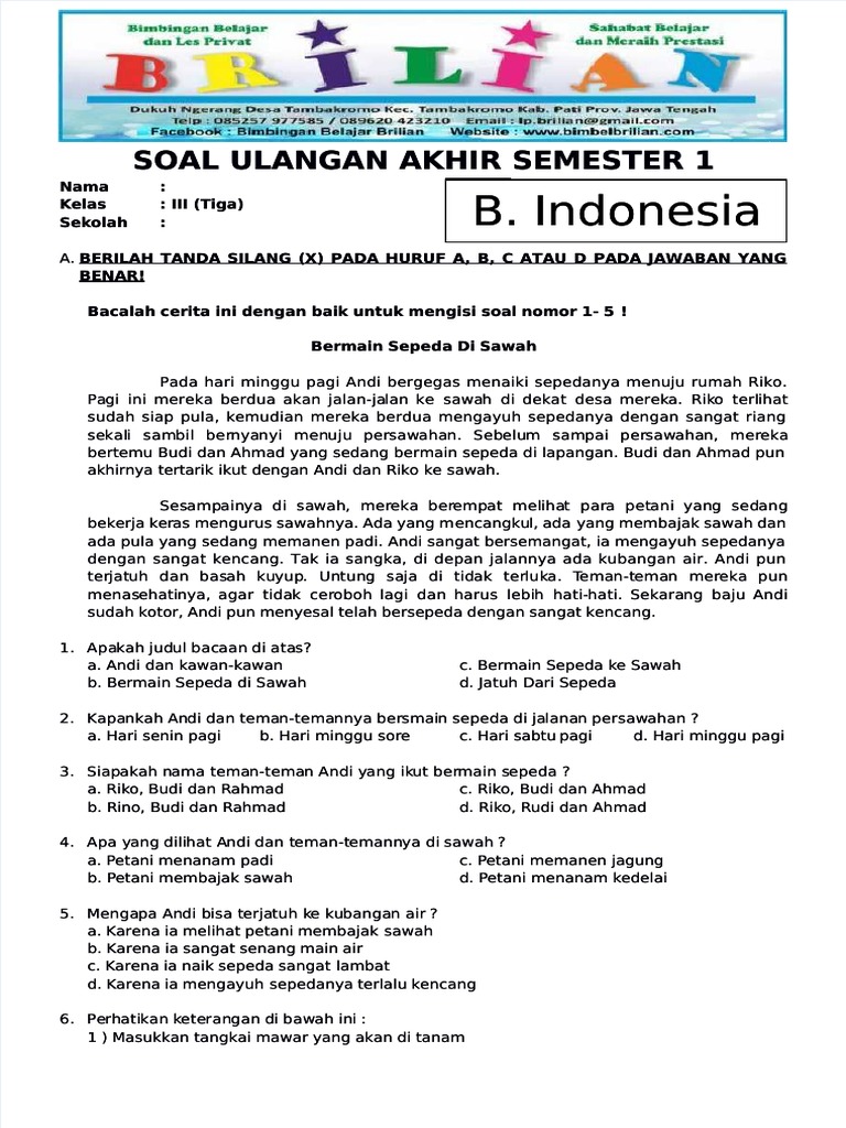 5 Rahasia Soal Bahasa Indonesia Kelas 3 SD Semester 1 PDF yang Wajib Tahu Orang Tua 5 Rahasia Soal Bahasa Indonesia Kelas 3 SD Semester 1 PDF yang Wajib Tahu Orang Tua
