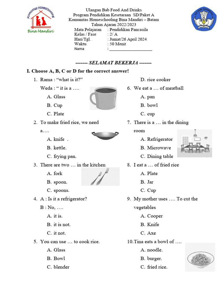 7 Contoh Soal Bahasa Inggris Kelas 2 Tentang Food and Drink yang Wajib Tahu 7 Contoh Soal Bahasa Inggris Kelas 2 Tentang Food and Drink yang Wajib Tahu