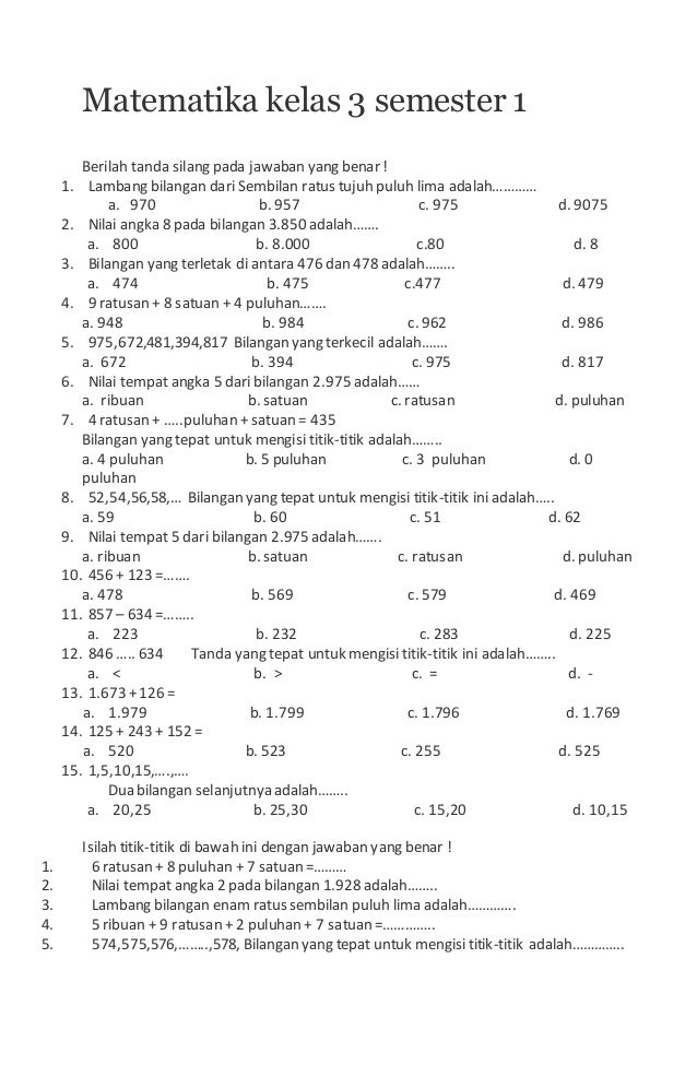 7 Modul Soal Matematika Kelas 3 SD Semester 1 Kurikulum 2013 PDF Paling Dicari Guru dan Orang Tua