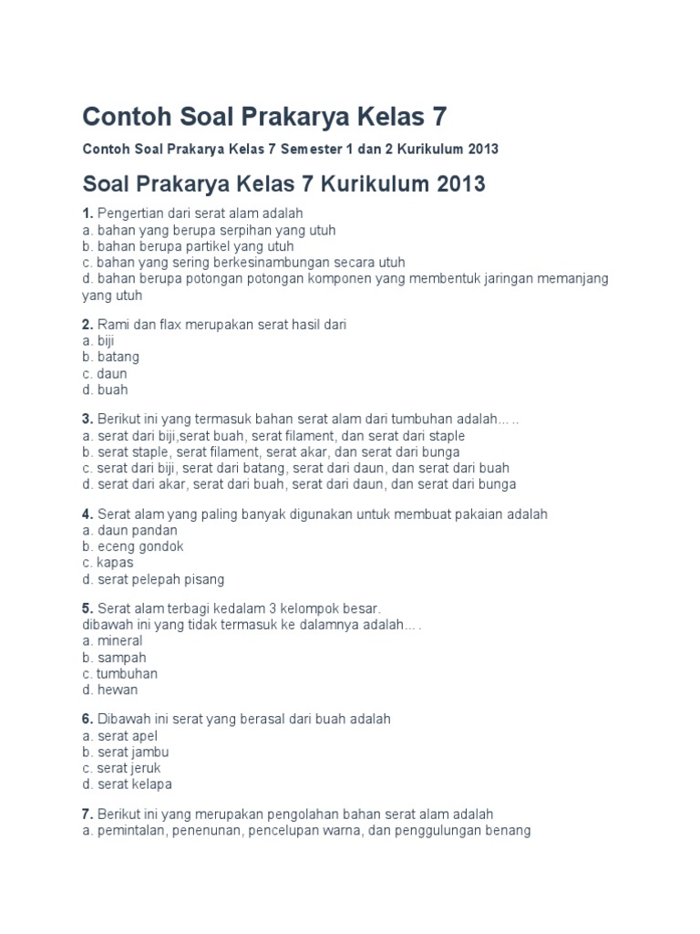 7 Rahasia Menguasai Contoh Soal Essay Prakarya Kelas 7 Semester 1 yang Jarang Diketahui