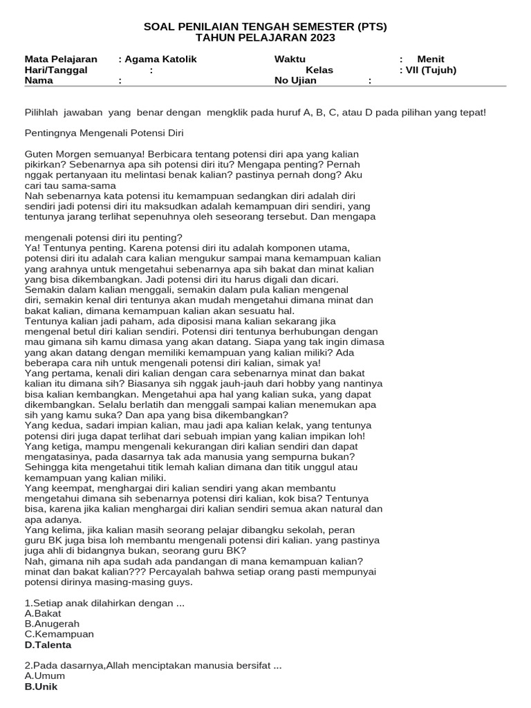 7 Rahasia Soal Agama Katolik Kelas 7 Semester 1 dan Kunci Jawaban yang Wajib Kamu Tahu! 7 Rahasia Soal Agama Katolik Kelas 7 Semester 1 dan Kunci Jawaban yang Wajib Kamu Tahu!
