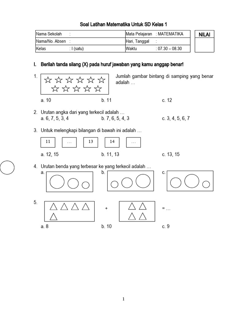 7 Rahasia Soal Matematika Kelas 1 SD PDF Gratis yang Wajib Dipelajari Sebelum Ujian Besok 7 Rahasia Soal Matematika Kelas 1 SD PDF Gratis yang Wajib Dipelajari Sebelum Ujian Besok