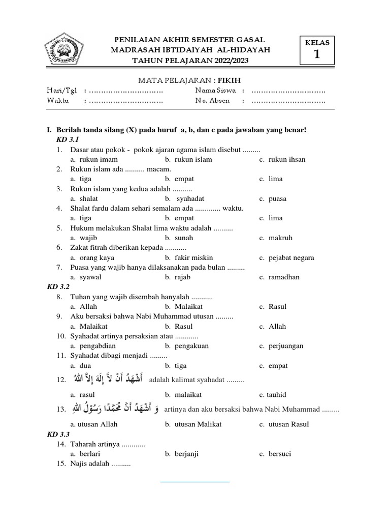 Hanapi Bani Bocorkan Soal Fiqih Kelas 3 MI Semester 2 dan Kunci Jawaban, Wajib Tahu!