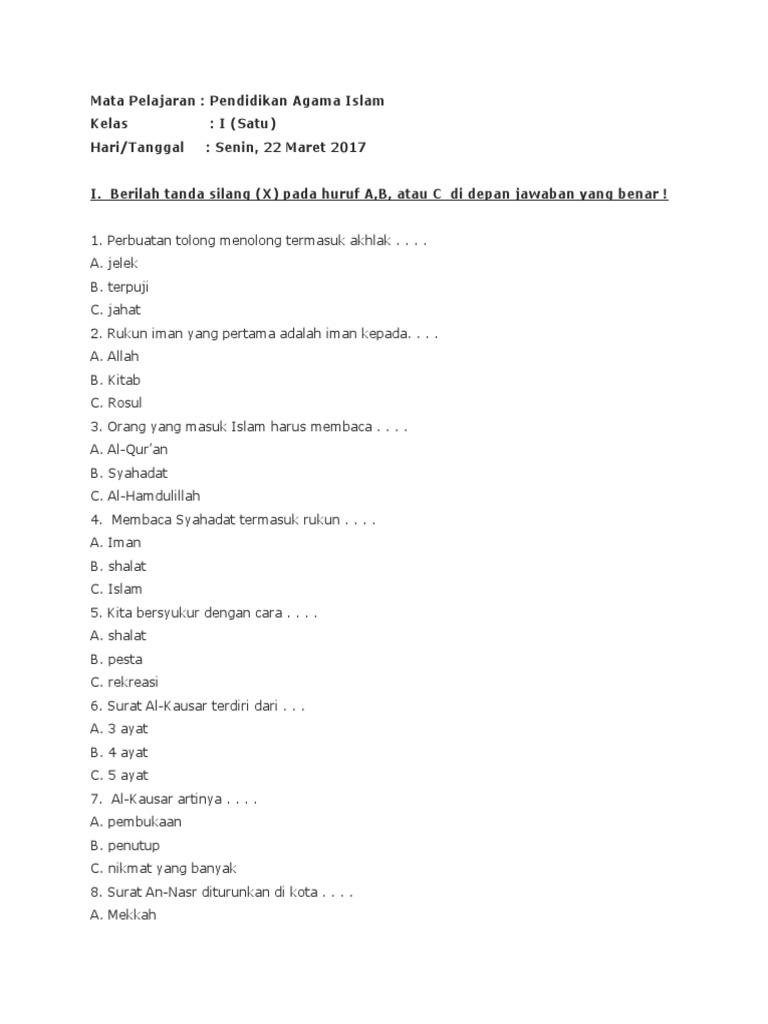 Kumpulan soal agama islam kelas 1 sd bab 2 yang wajib tahu agar anak makin pintar