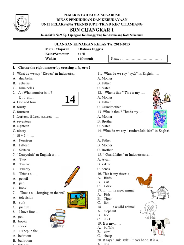 Kumpulan soal bahasa inggris kelas 2 tentang buah sayur dan pekerjaan yang wajib dikuasai