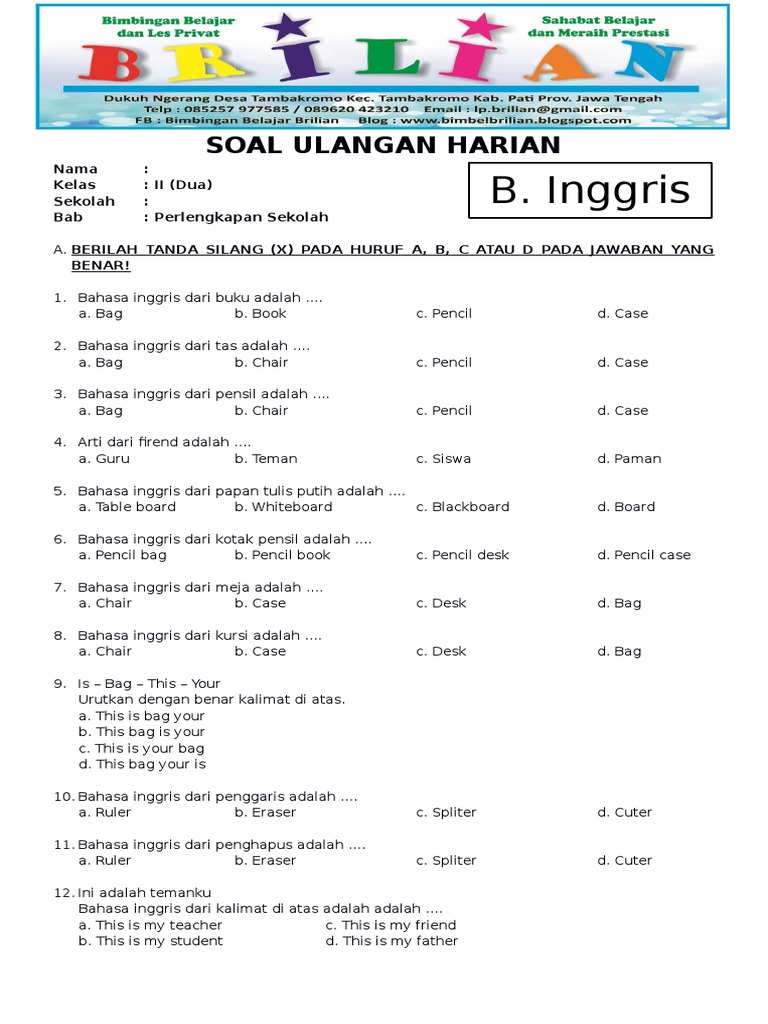 Latihan Seru Soal Bahasa Inggris Kelas 2 Tentang Peralatan Rumah Tangga Agar Anak Cepat Bisa