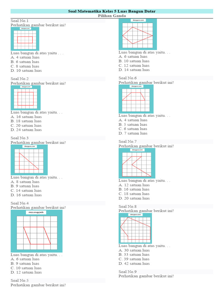 Latihan soal bangun datar kelas 5 pilihan berganda semester 1 ini Terbukti Ampuh Latihan soal bangun datar kelas 5 pilihan berganda semester 1 ini Terbukti Ampuh