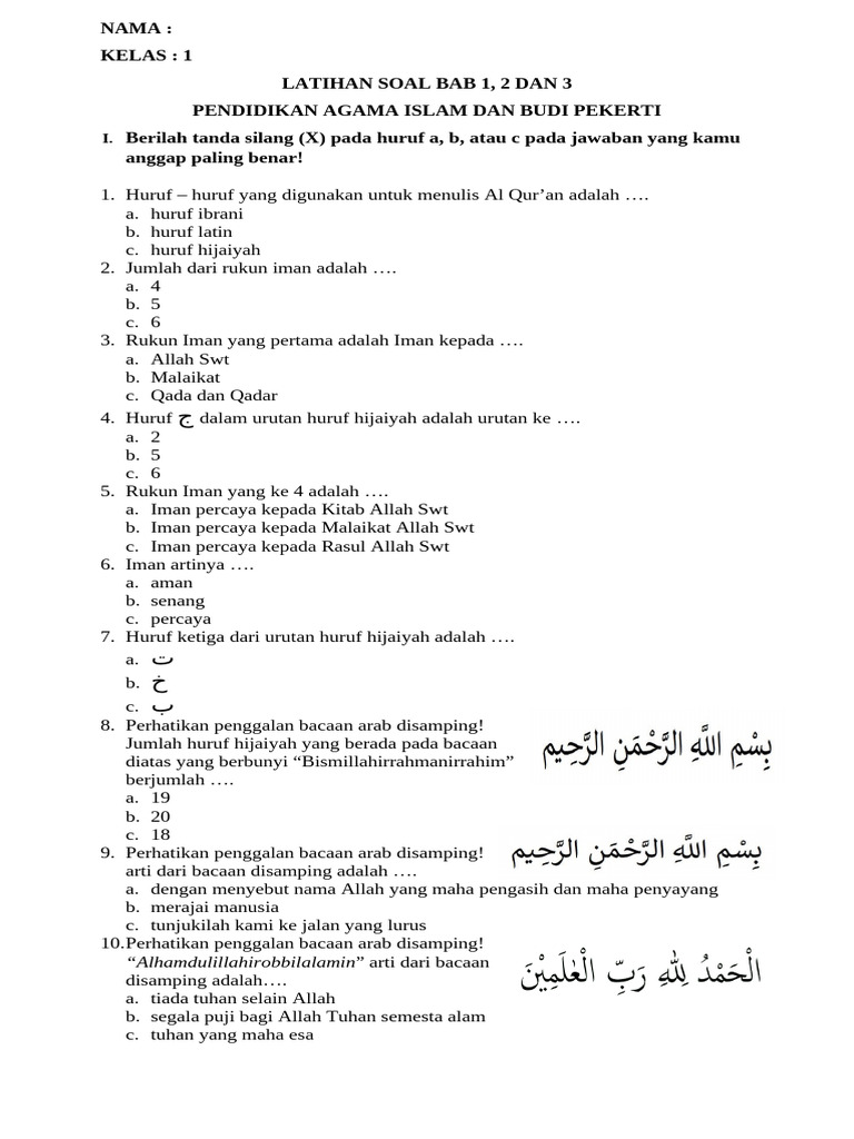 Rahasia Sukses Anak Menjawab Soal Agama Islam Kelas 1 SD 2016 dengan Benar