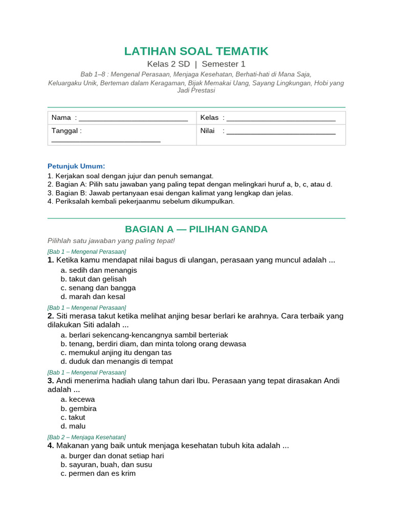 Rahasia Sukses Belajar Anak Kini Ada di kumpulan soal tematik kelas 2 sd.doc Terbaru