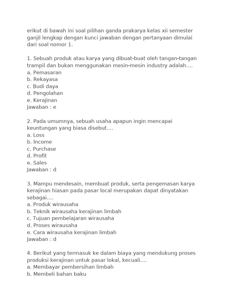 Terbukti Soal Prakarya Kelas 12 Semester 1 dan Kunci Jawaban Ini Bantu Kamu Lulus Sekarang