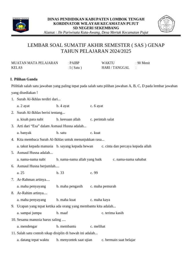 Ternyata Ini Kunci Jawaban dan Soal PAI Kelas 1 Semester 2 Kurikulum Merdeka PDF yang Wajib Dimiliki Orang Tua Ternyata Ini Kunci Jawaban dan Soal PAI Kelas 1 Semester 2 Kurikulum Merdeka PDF yang Wajib Dimiliki Orang Tua
