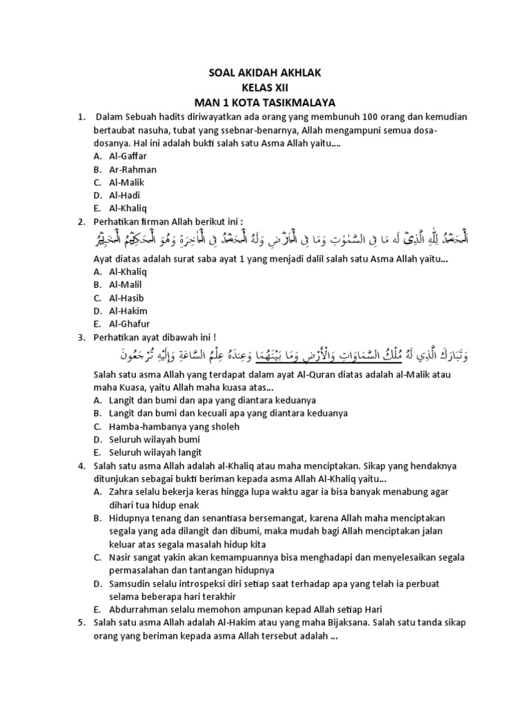 Wajib Tahu! Soal Akidah Akhlak Kelas 12 Semester 1 2026 dengan Pembahasan Lengkap