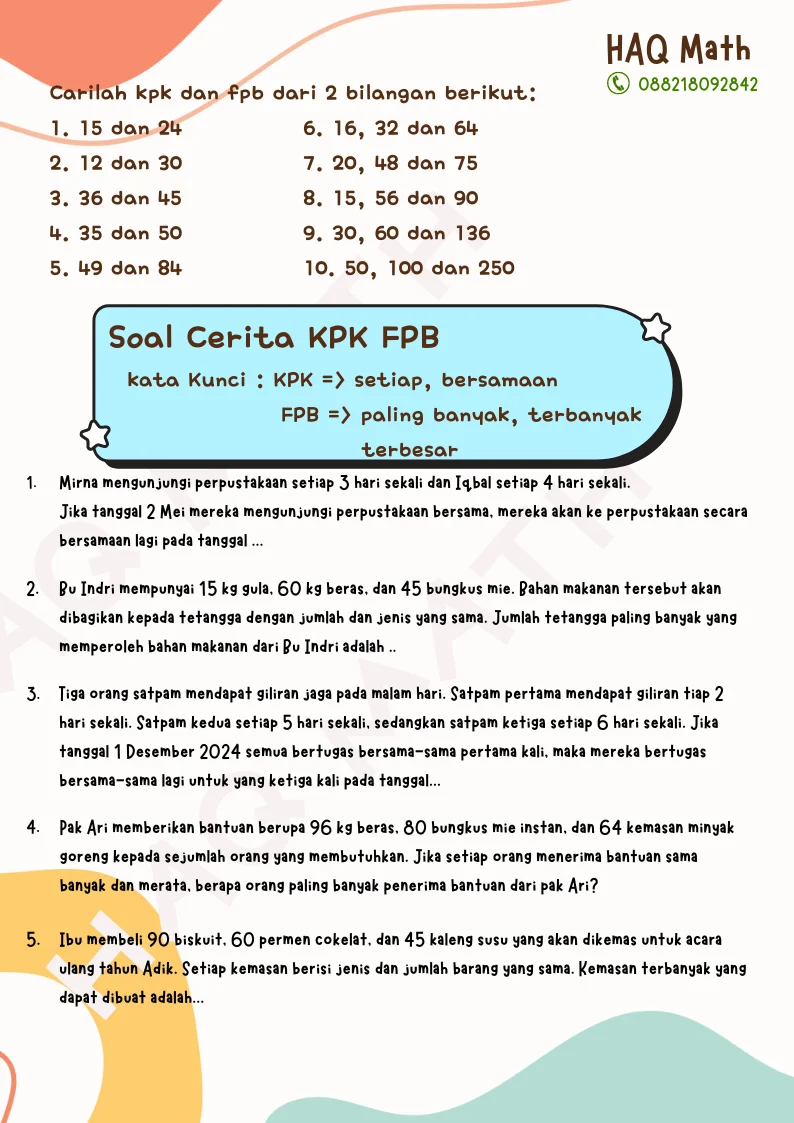 5 Rahasia Kuasai Matematika Lewat Contoh Soal Cerita KPK dan FPB Kelas 5 Rahasia Kuasai Matematika Lewat Contoh Soal Cerita KPK dan FPB Kelas