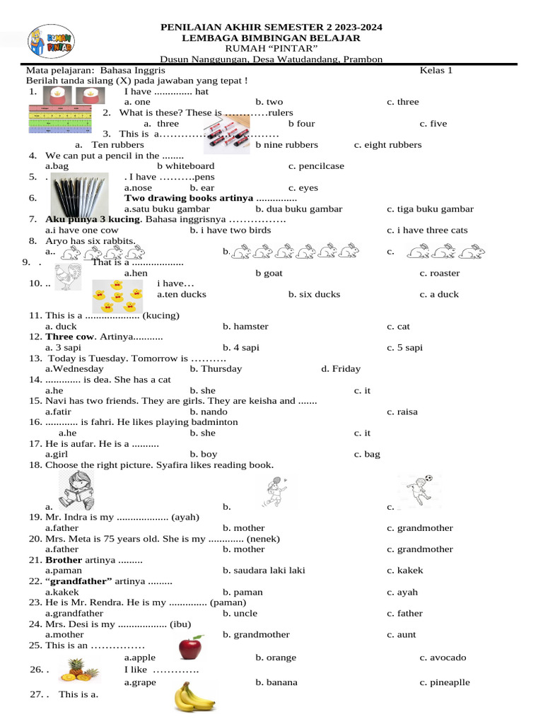 soal bahasa inggris kelas 1 semester 2 pdf soal bahasa inggris kelas 1 semester 2 pdf